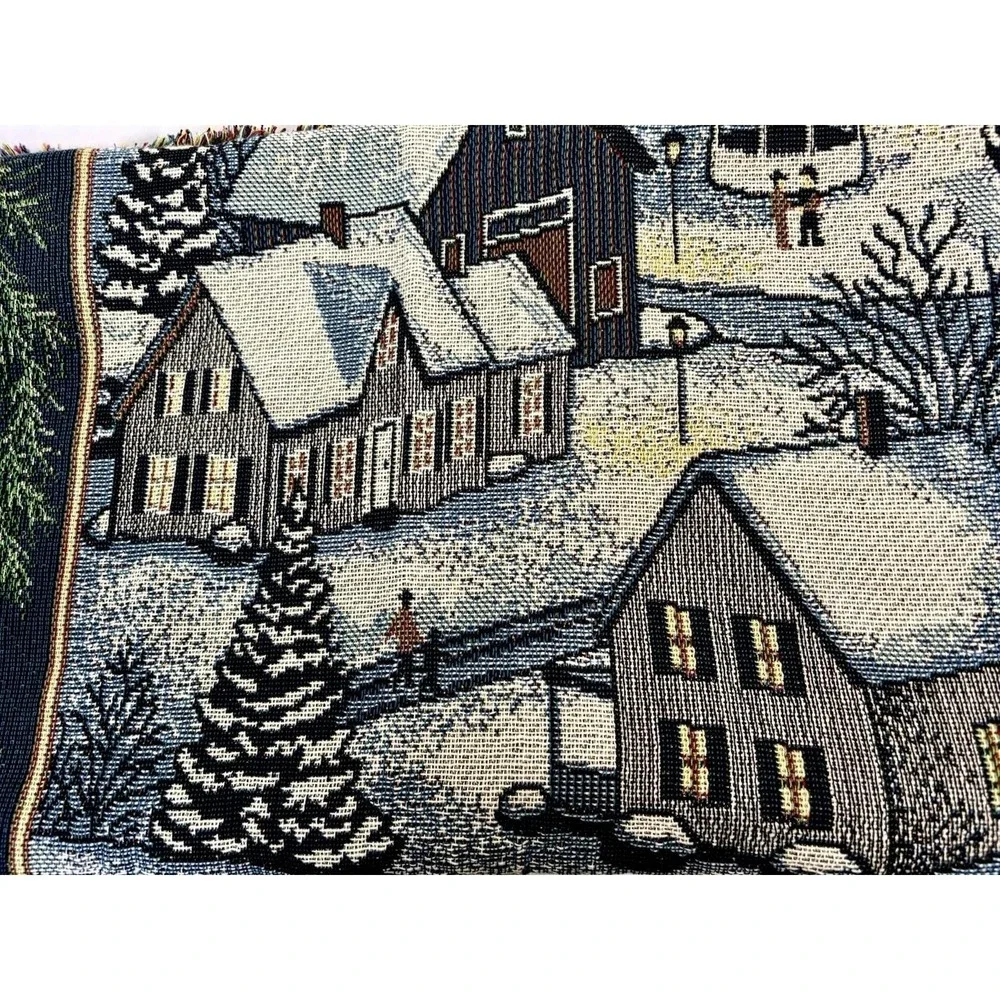 vintage Mohawk Home Winter Village Tapestry Throw Blanket Made In USA